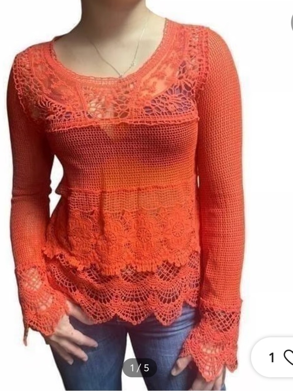 Staring at Stars Red Crochet Lace Long Sleeve Top